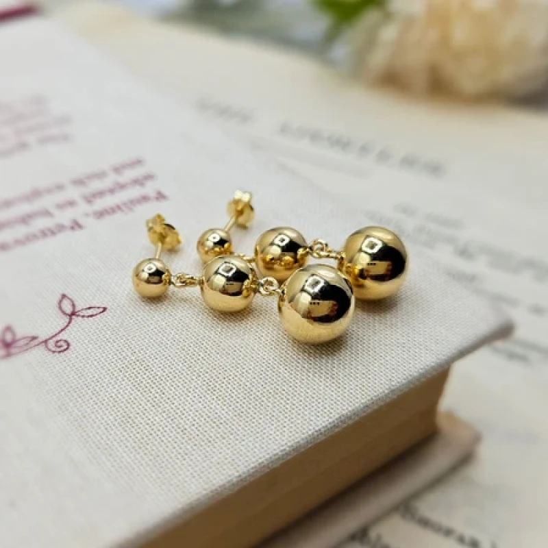 9K Triple Ball Drop Earrings 5