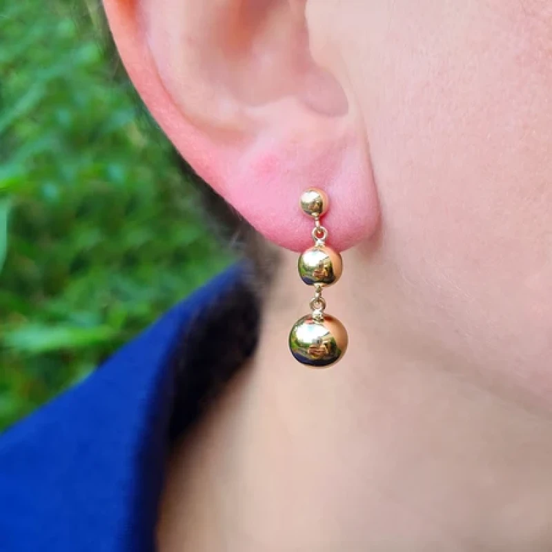9K Triple Ball Drop Earrings 6
