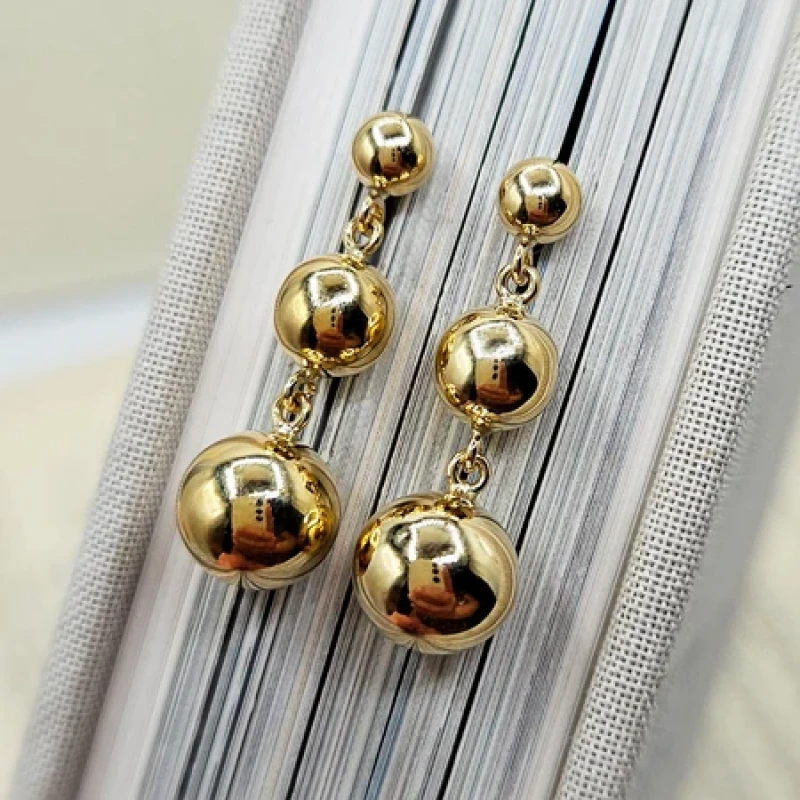 9K Triple Ball Drop Earrings 7