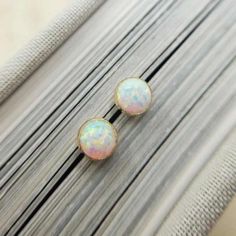9K Small Round Opal Stud Earrings 3