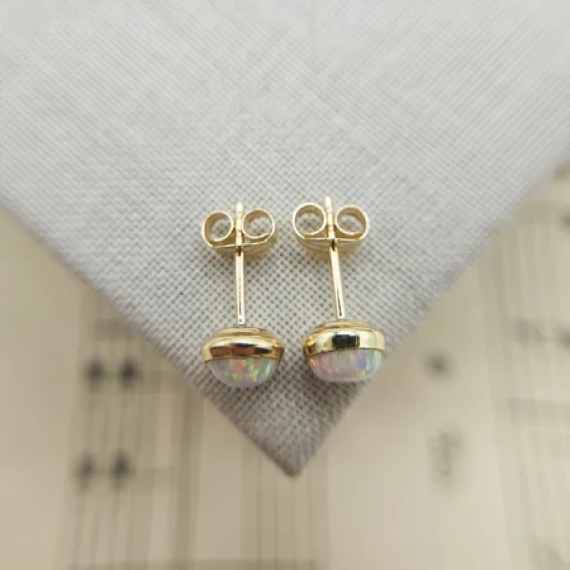 9K Small Round Opal Stud Earrings 5