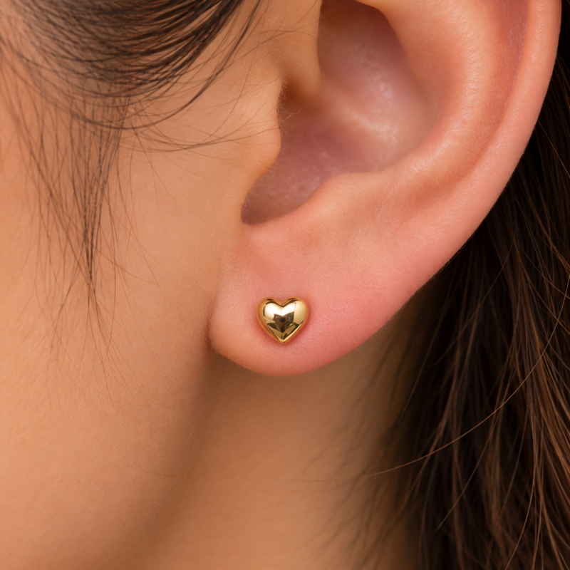 9K Dainty 4mm Gold Heart Stud Earrings 2