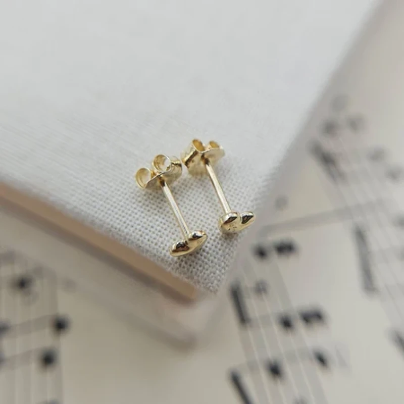 9K Dainty 4mm Gold Heart Stud Earrings 3