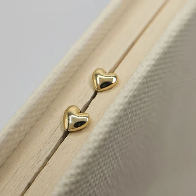 9K Dainty 4mm Gold Heart Stud Earrings 5