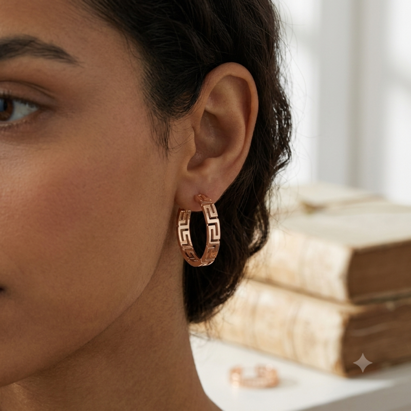 9K Vintage Gold Greek Hoop Earrings 2