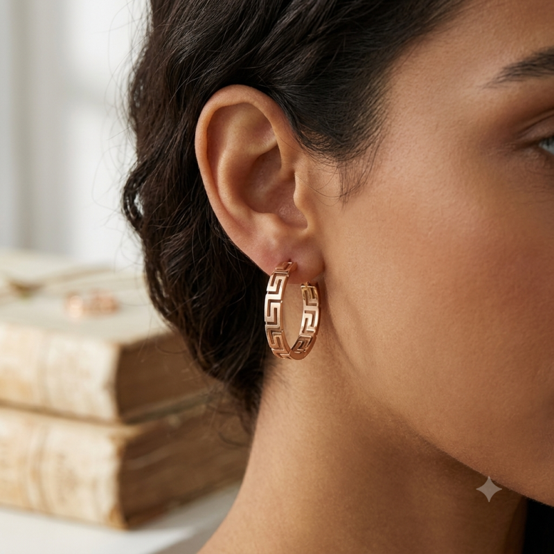 9K Vintage Gold Greek Hoop Earrings 3