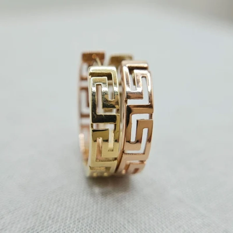 9K Vintage Gold Greek Hoop Earrings 8