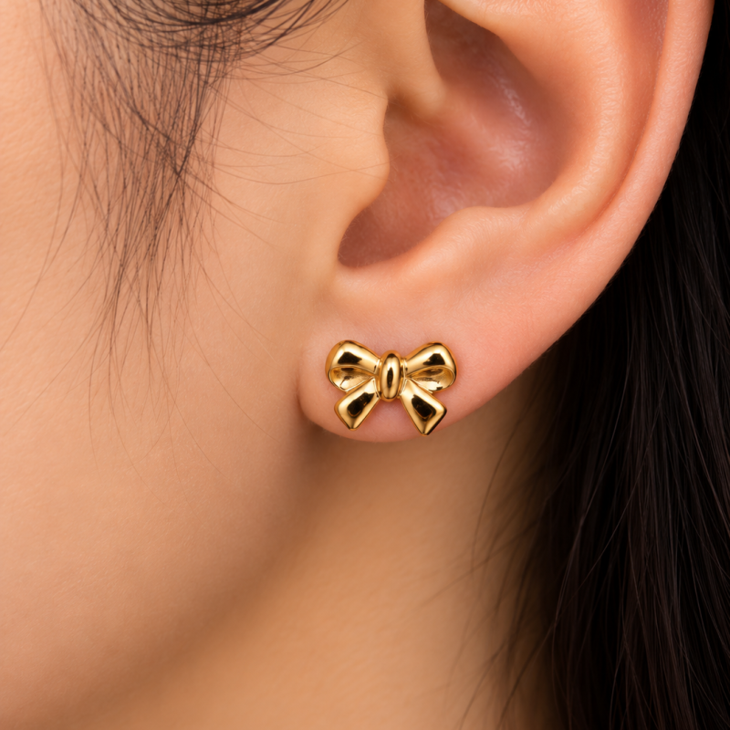 9K Gold Bow Stud Earrings 2