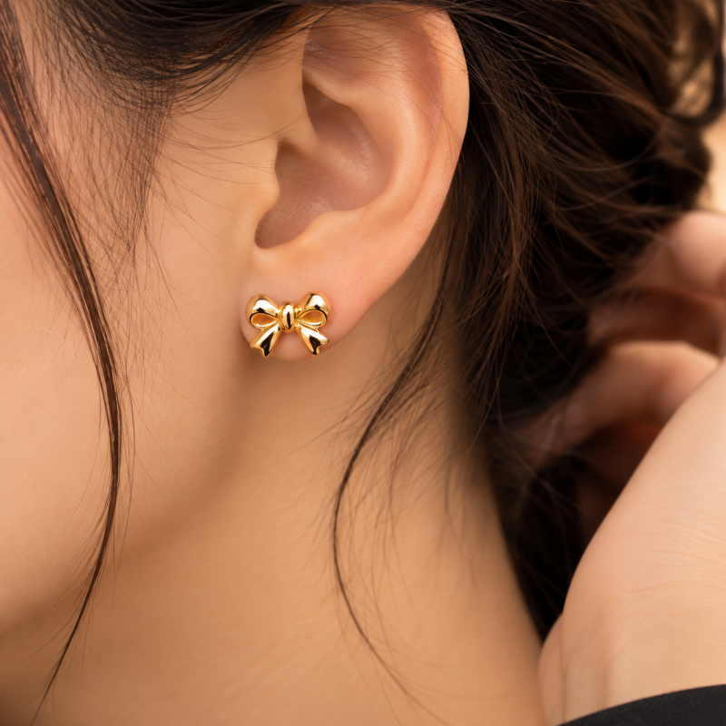 9K Gold Bow Stud Earrings 4