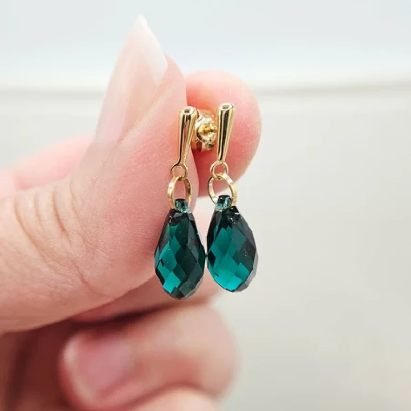 9K Gold Green Crystal Teardrop Earrings 4