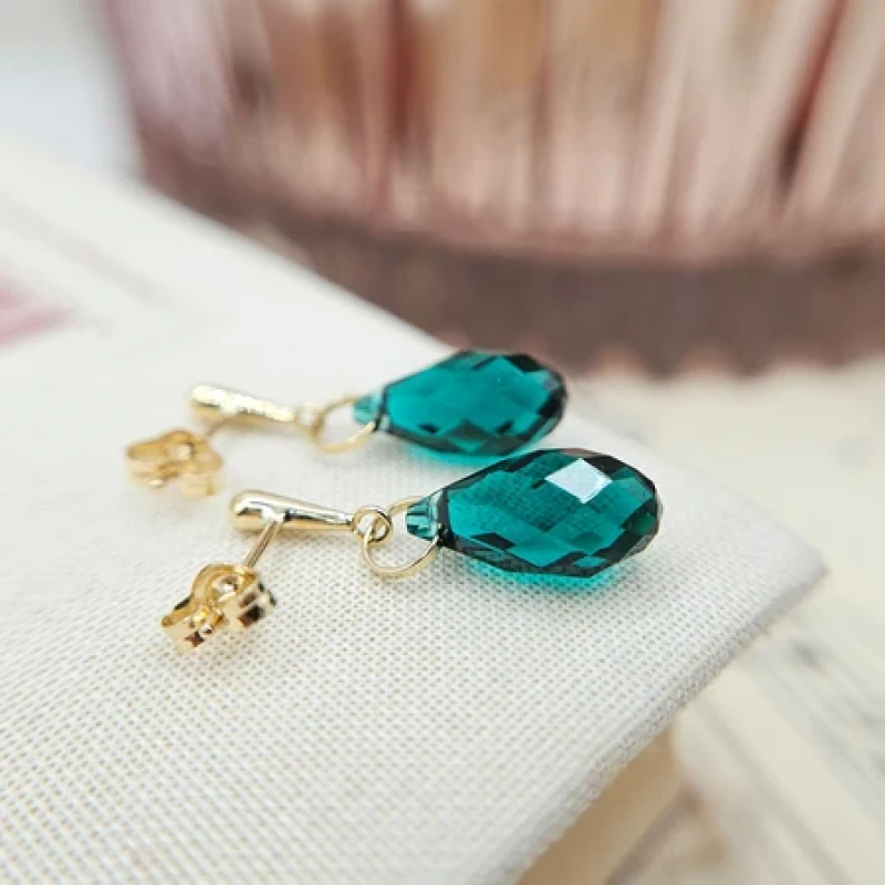 9K Gold Green Crystal Teardrop Earrings 5