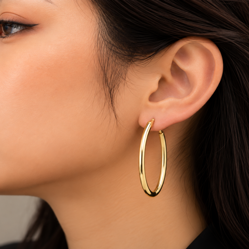 9K Gold 3cm Oval Hoop Earrings 2