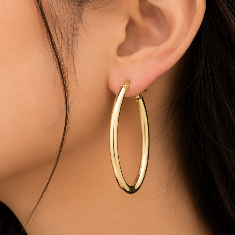 9K Gold 3cm Oval Hoop Earrings 3
