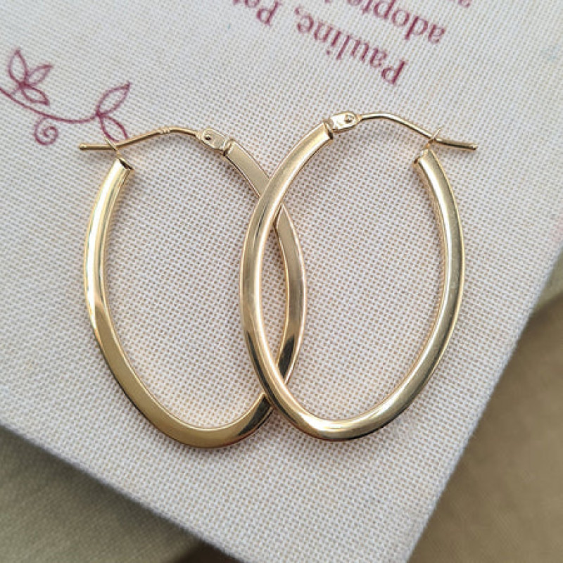 9K Gold 3cm Oval Hoop Earrings 4