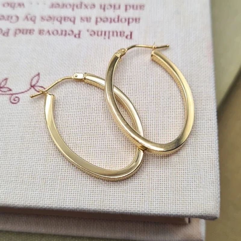 9K Gold 3cm Oval Hoop Earrings 5