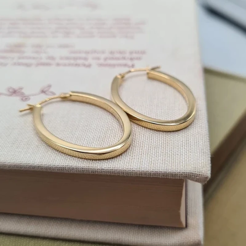 9K Gold 3cm Oval Hoop Earrings 7