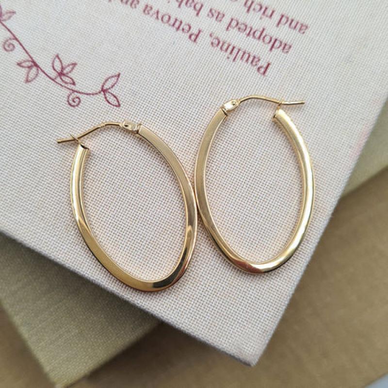 9K Gold 3cm Oval Hoop Earrings 8