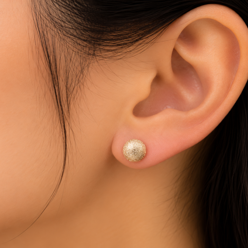 9K Gold Frosted Ball Stud Earrings 2