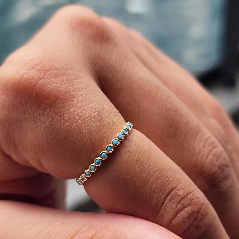 9K Gold Turquoise Bezel Stacking Ring 2