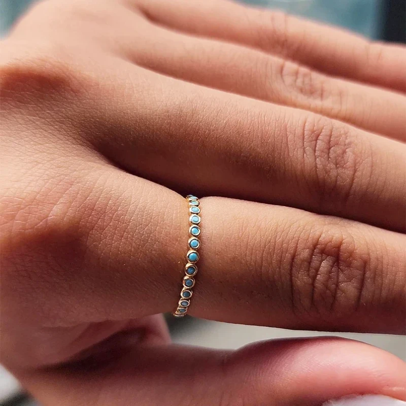 9K Gold Turquoise Bezel Stacking Ring 3