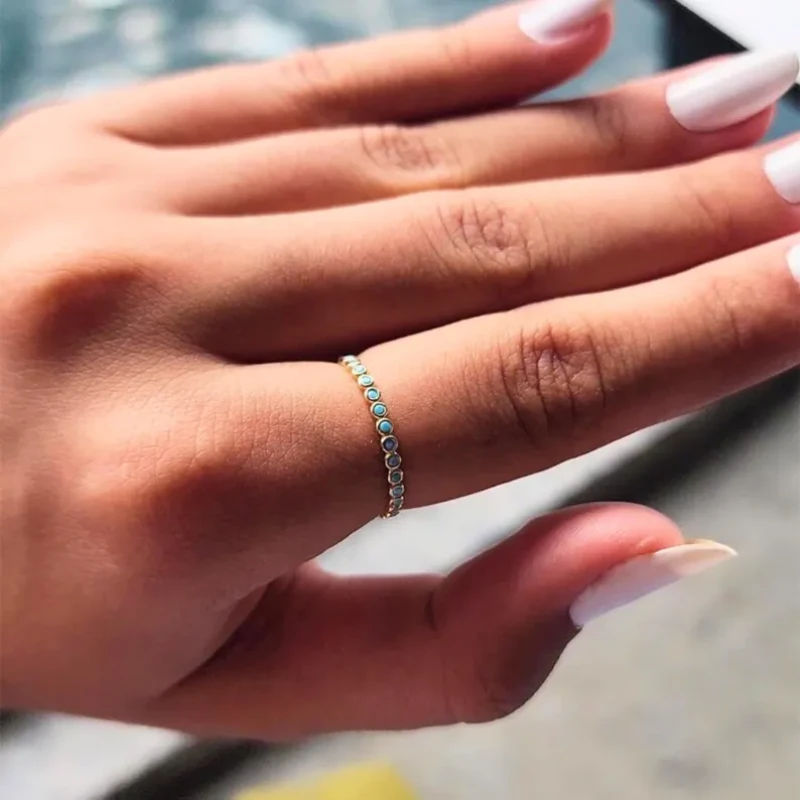 9K Gold Turquoise Bezel Stacking Ring 4