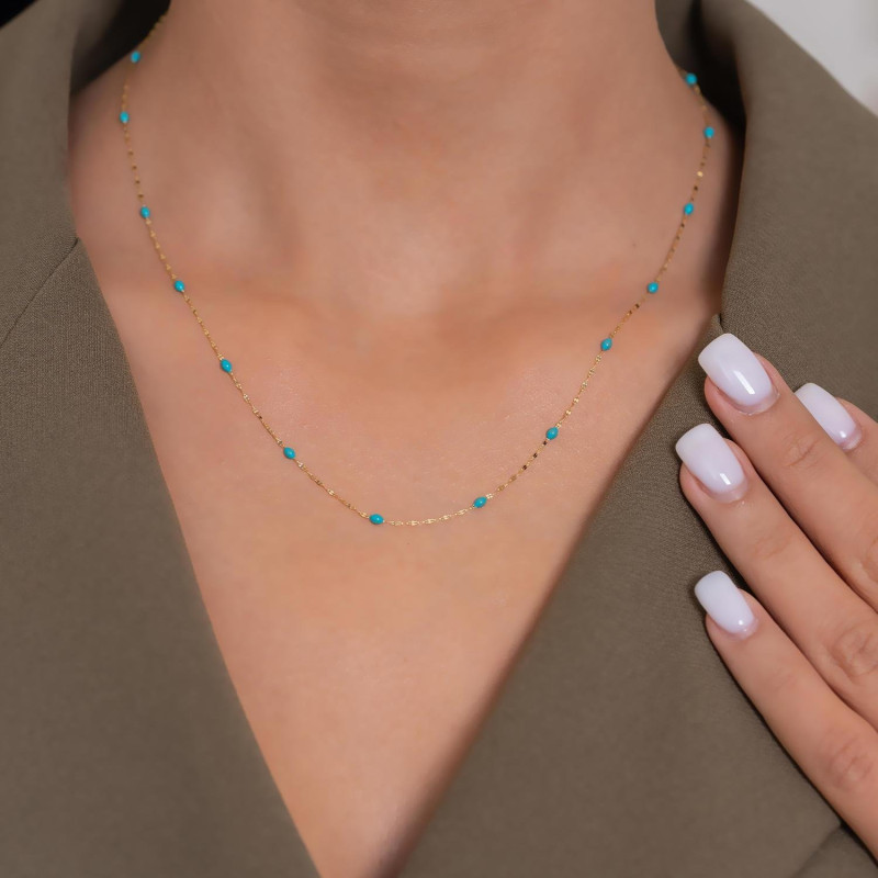 9K Gold Turquoise Enamel Chain 2