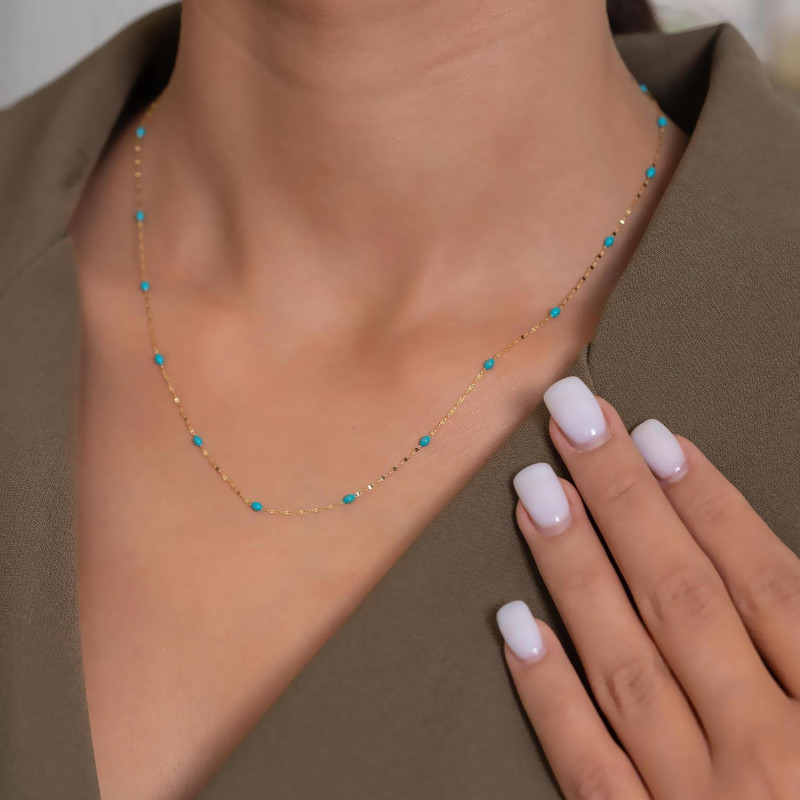9K Gold Turquoise Enamel Chain 4