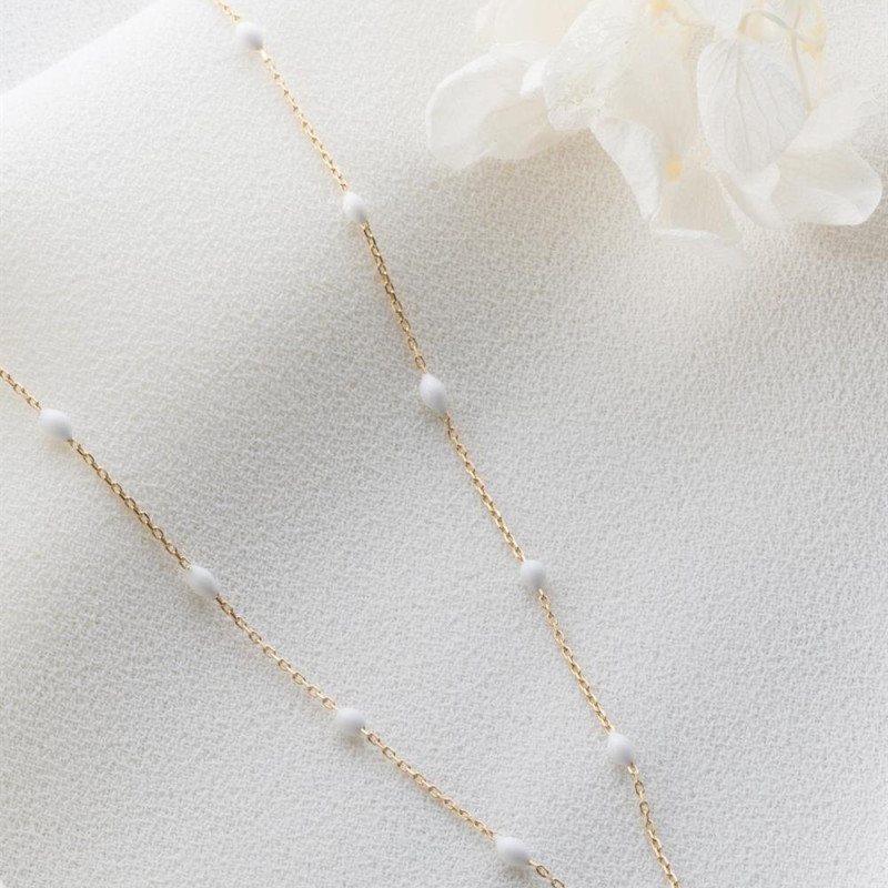 9K Gold White Mini Bead Necklace 3