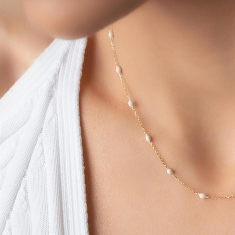 9K Gold White Mini Bead Necklace 6
