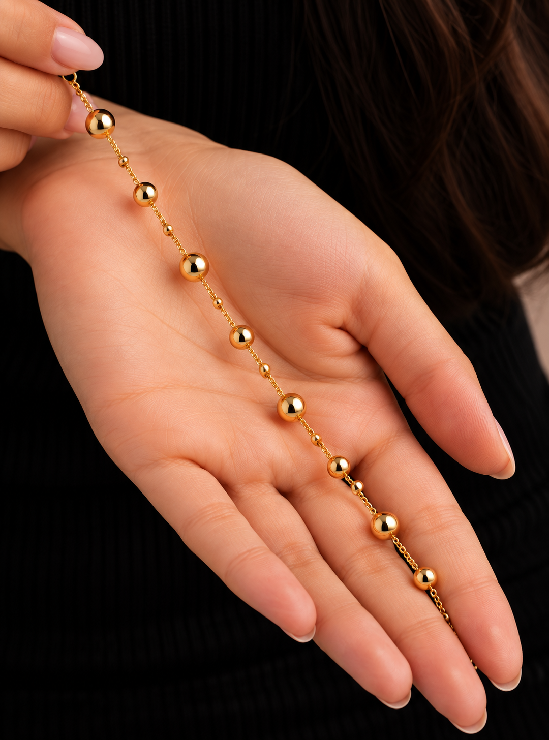 9K Gold High Gloss Beaded Station Bracelet 3