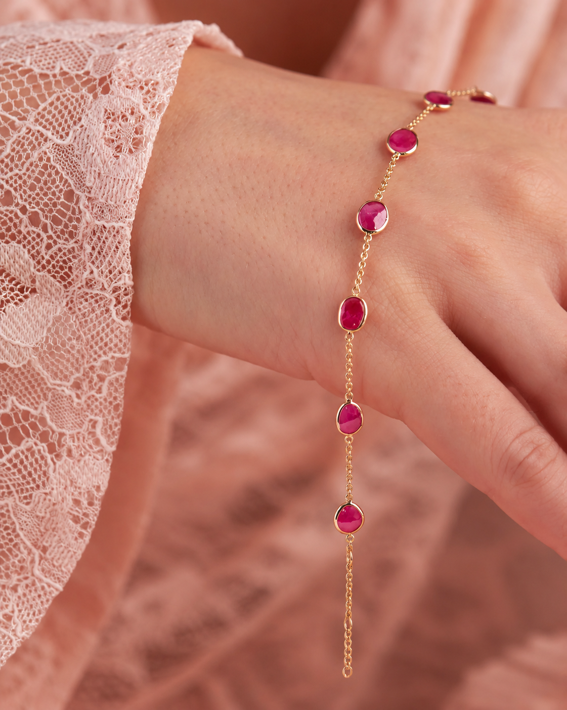 9K Gold Ruby By The Yard Bracelet 3