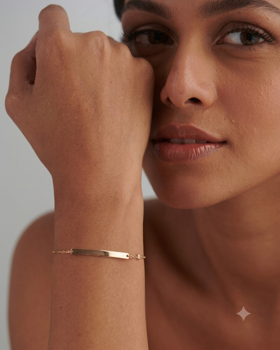 9K Gold Engravable Diamond Bar Bracelet 3