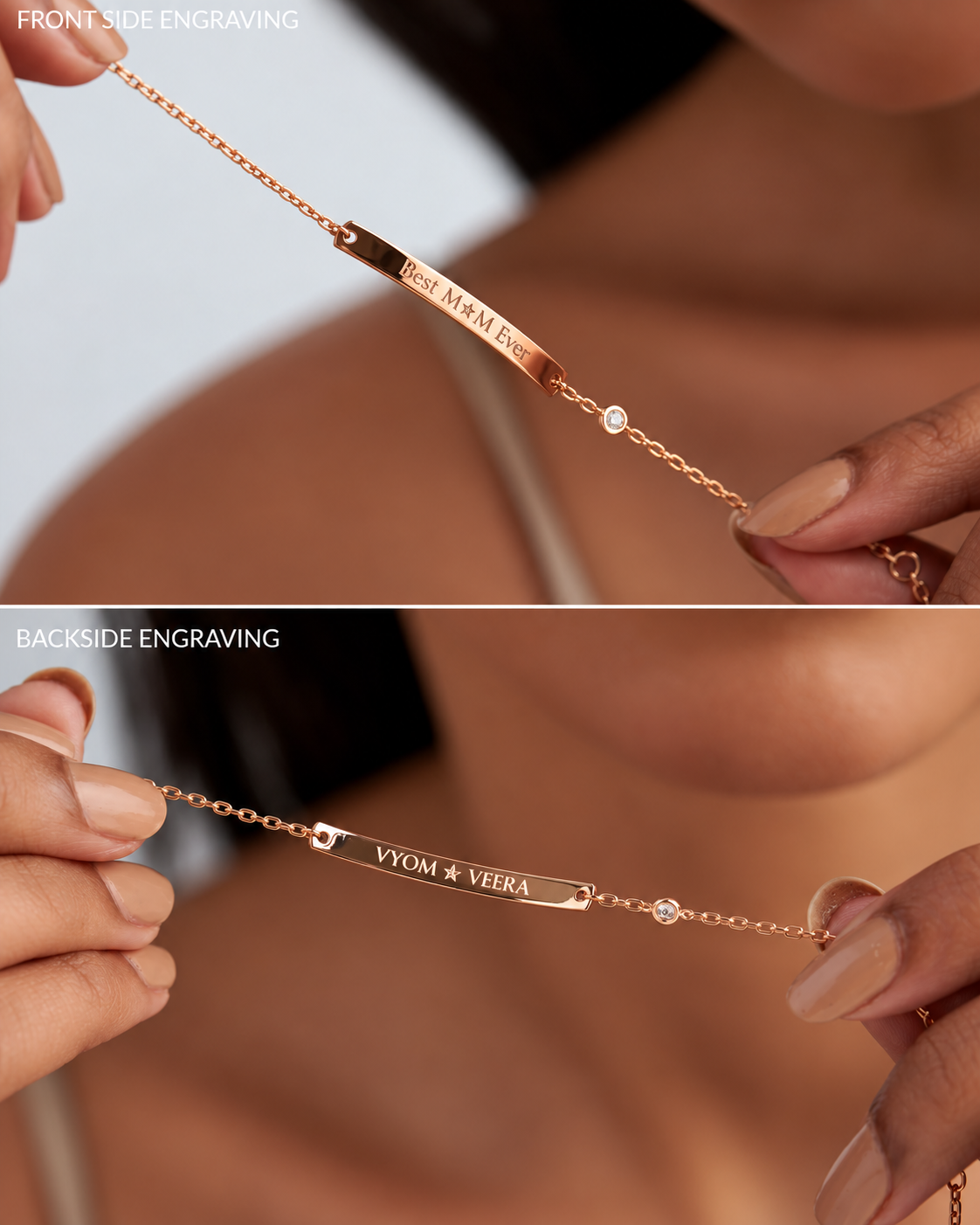 9K Gold Engravable Diamond Bar Bracelet 4