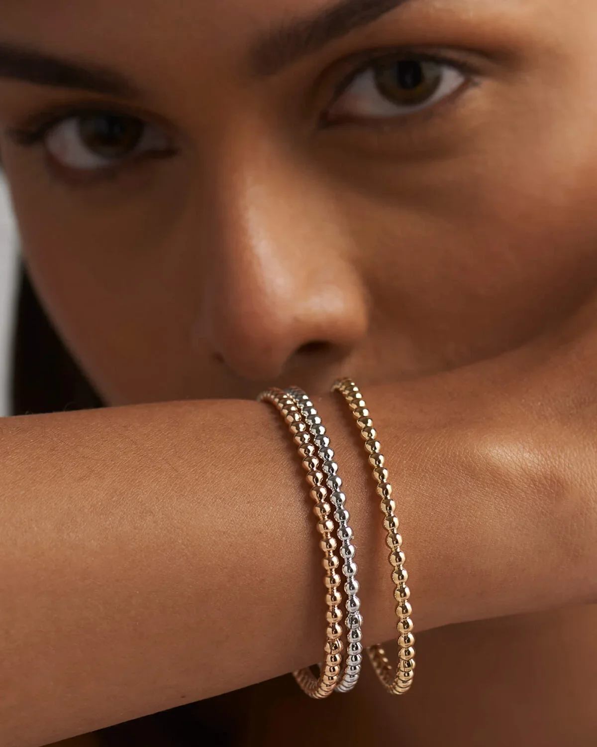 9K Gold Beaded Oval Bangle 4