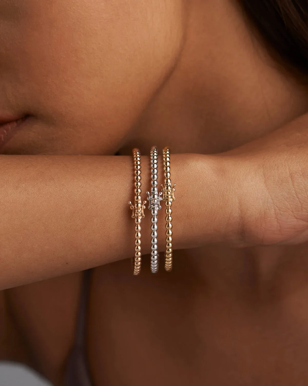 9K Gold Beaded Oval Bangle 6
