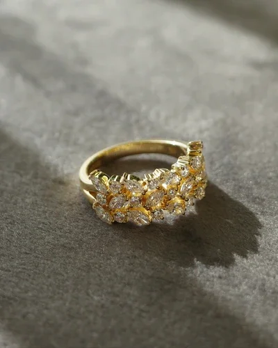 9K Gold 3 Row Marquise Ring 4