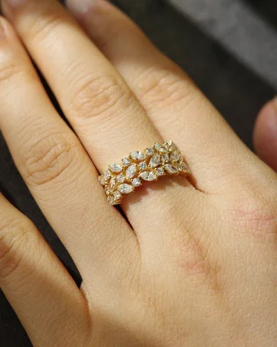 9K Gold 3 Row Marquise Ring 5
