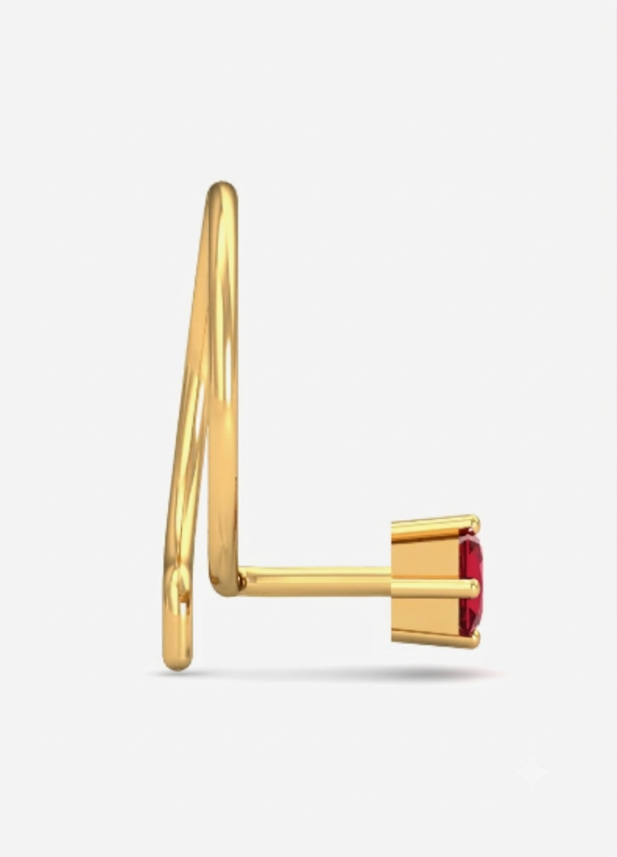 9K Gold 2.5 mm Princess Cut Red Stone Nose Pin 2