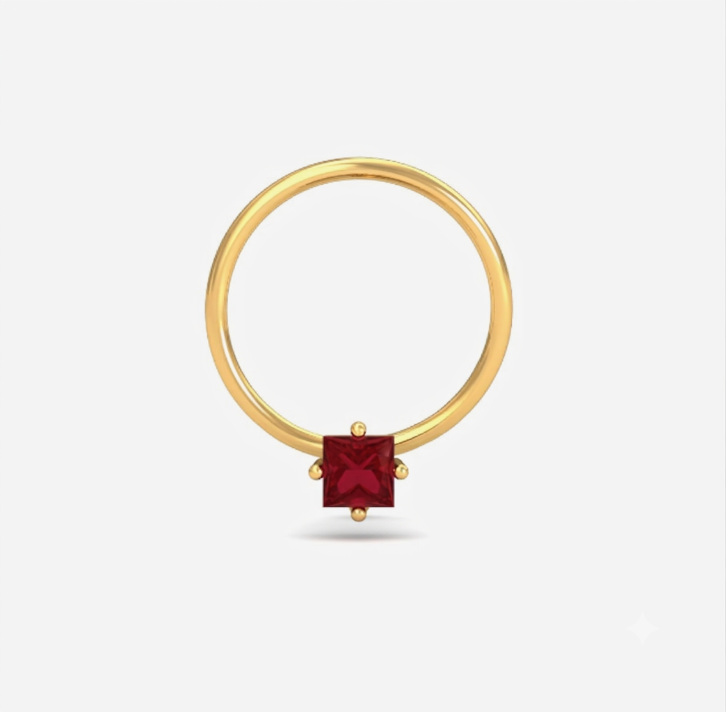 9K Gold 2.5 mm Princess Cut Red Stone Nose Pin 3
