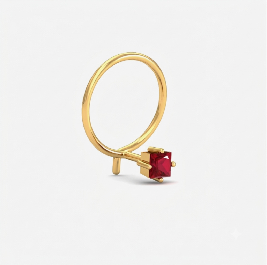 9K Gold 2.5 mm Princess Cut Red Stone Nose Pin 4