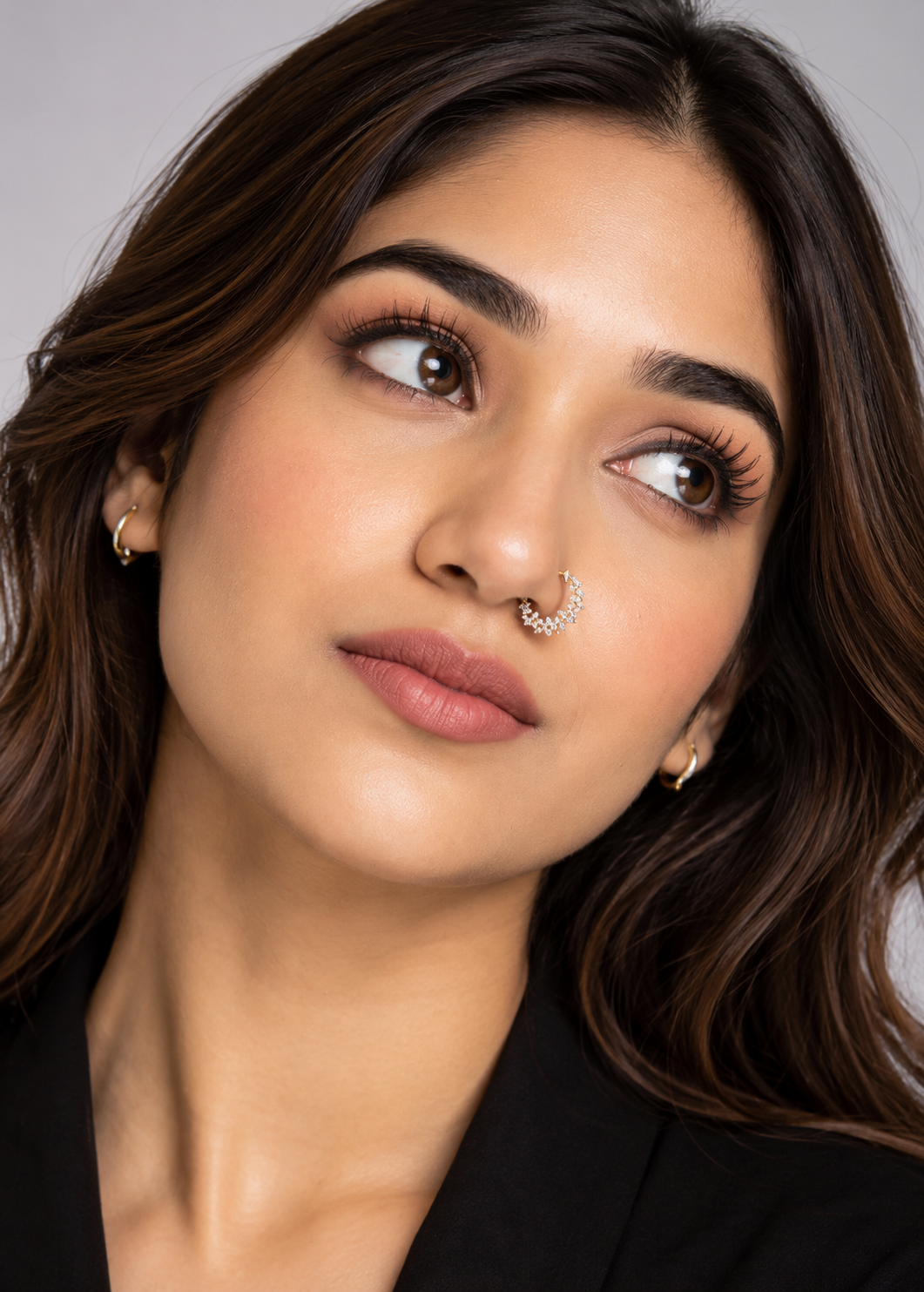 9K Gold Diamond Floral Hoop Nose Pin 5