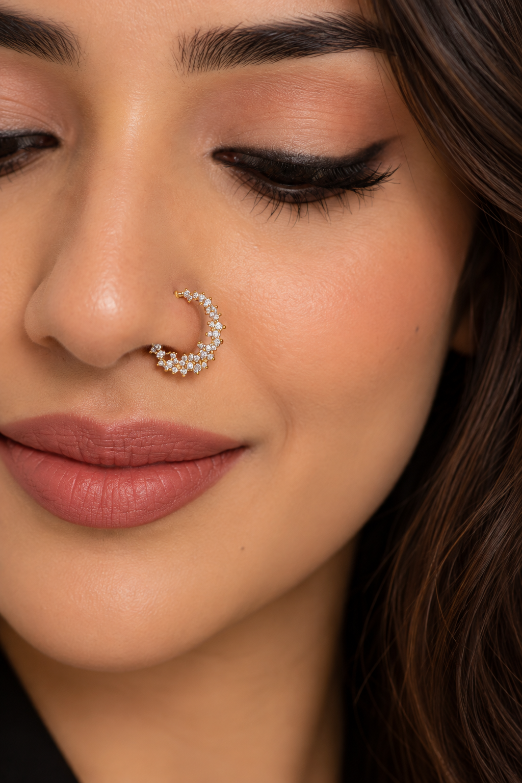 9K Gold Diamond Floral Hoop Nose Pin 6