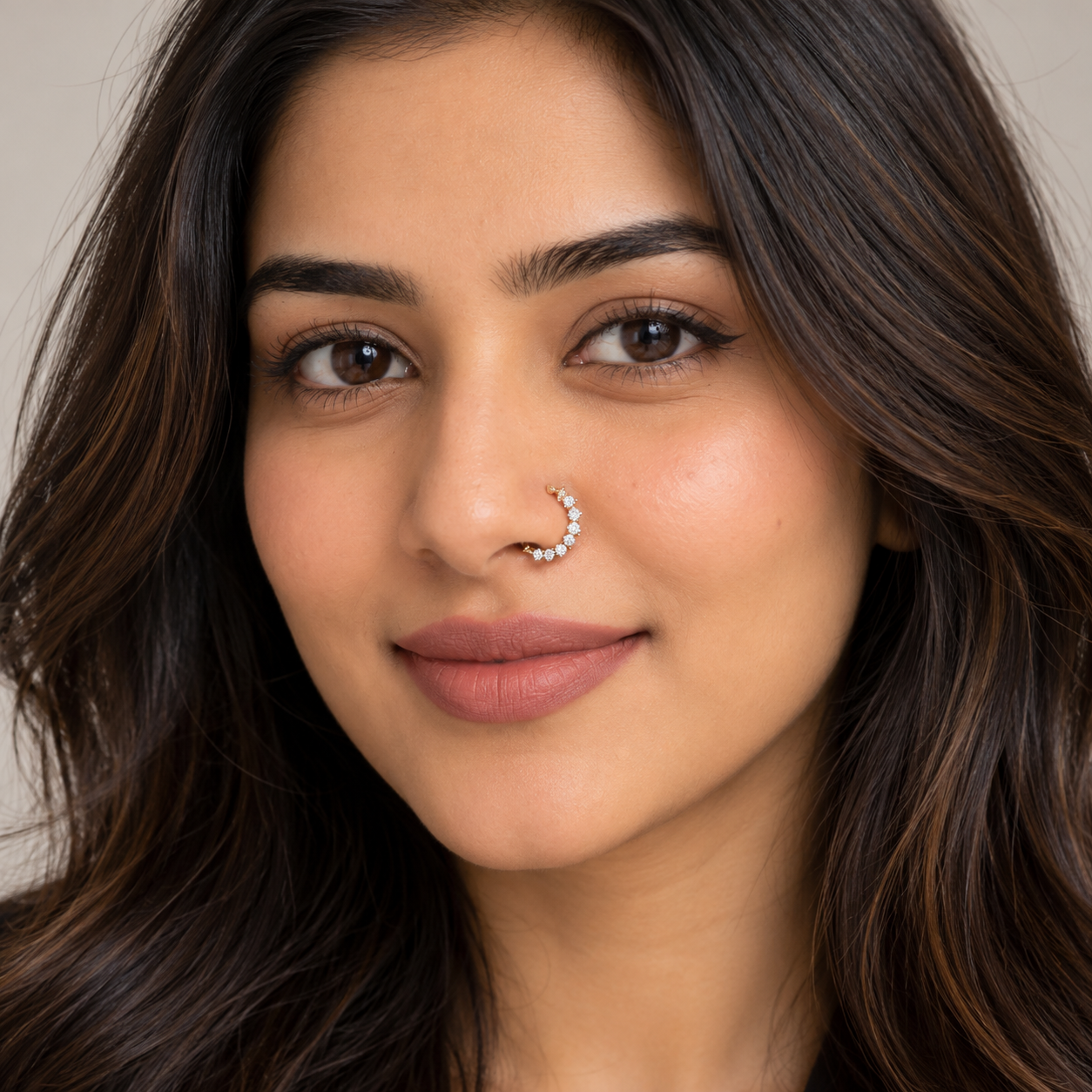 9K Gold Diamond Screw Back Hoop Nose Pin 2