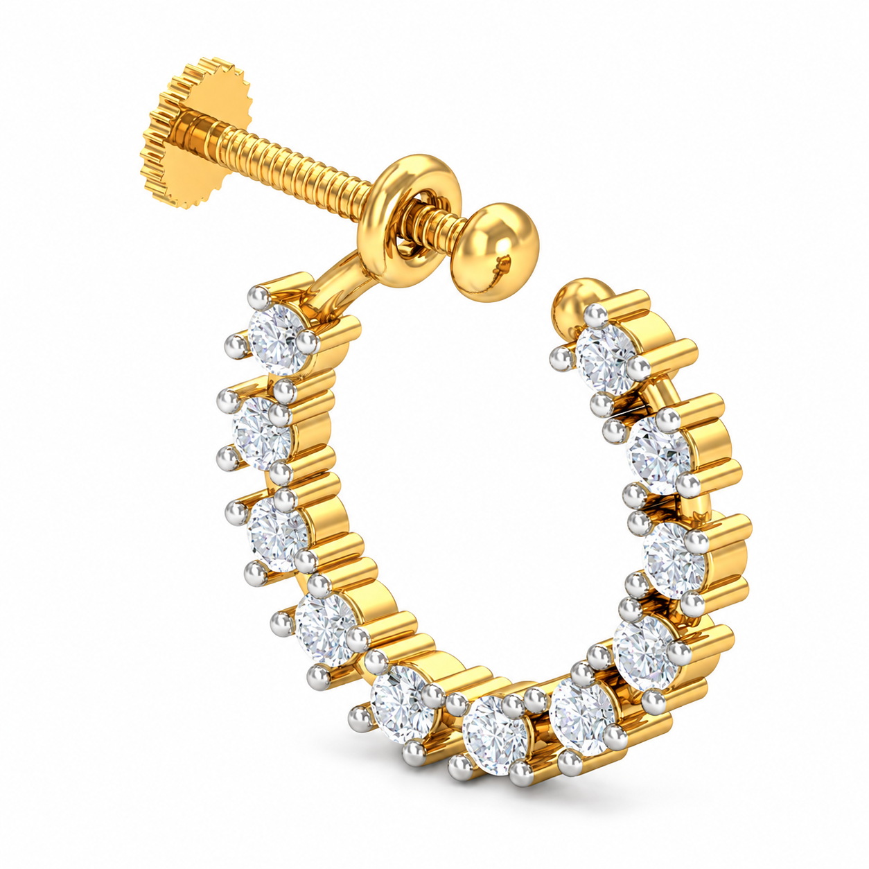 9K Gold Diamond Screw Back Hoop Nose Pin 3