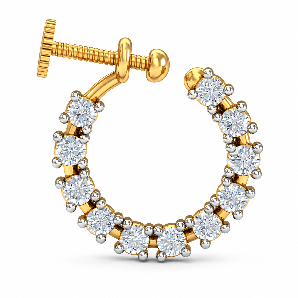 9K Gold Diamond Screw Back Hoop Nose Pin 4