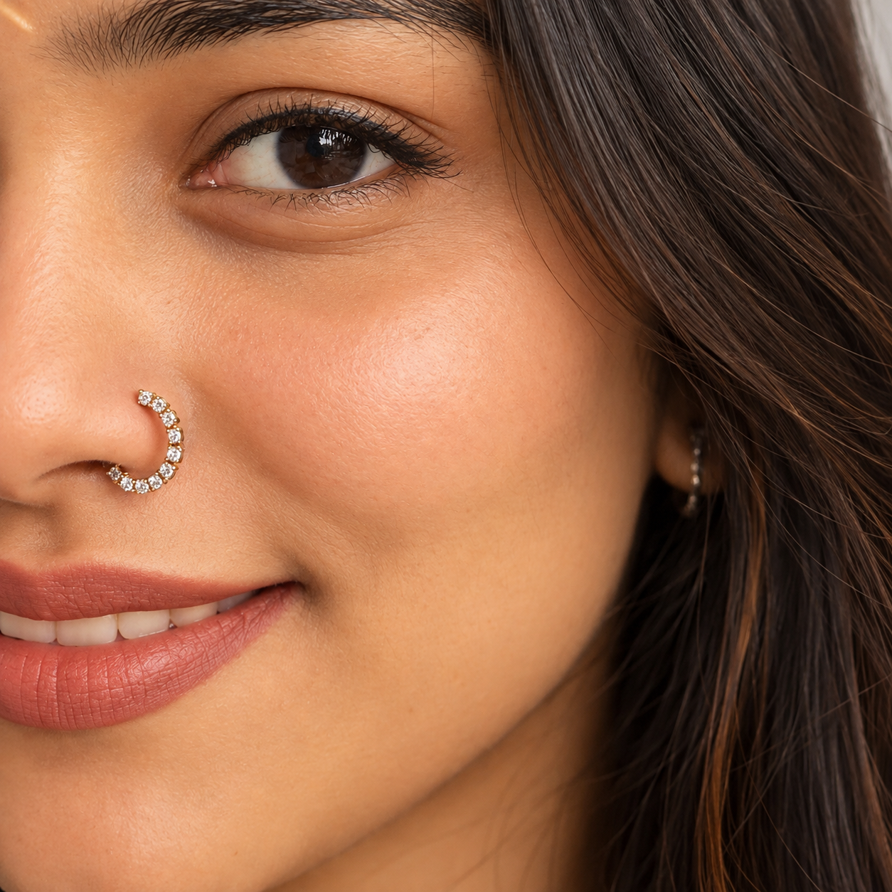 9K Gold Diamond Screw Back Hoop Nose Pin 5
