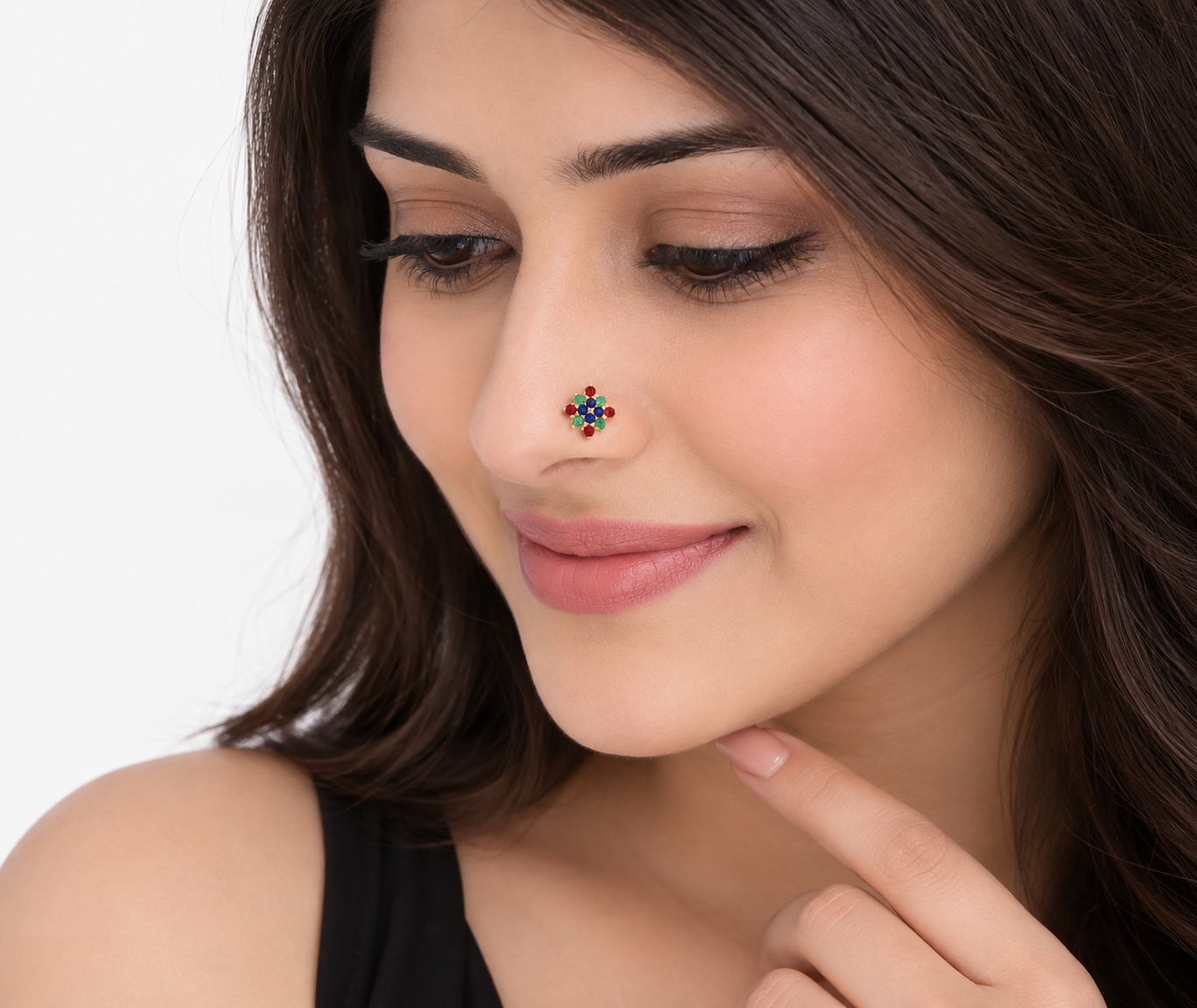 9K Gold Multicolor Gemstone Flower Nose Pin 2