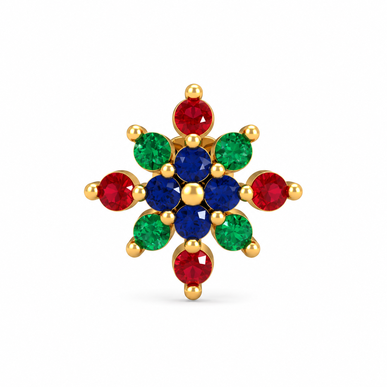 9K Gold Multicolor Gemstone Flower Nose Pin 3