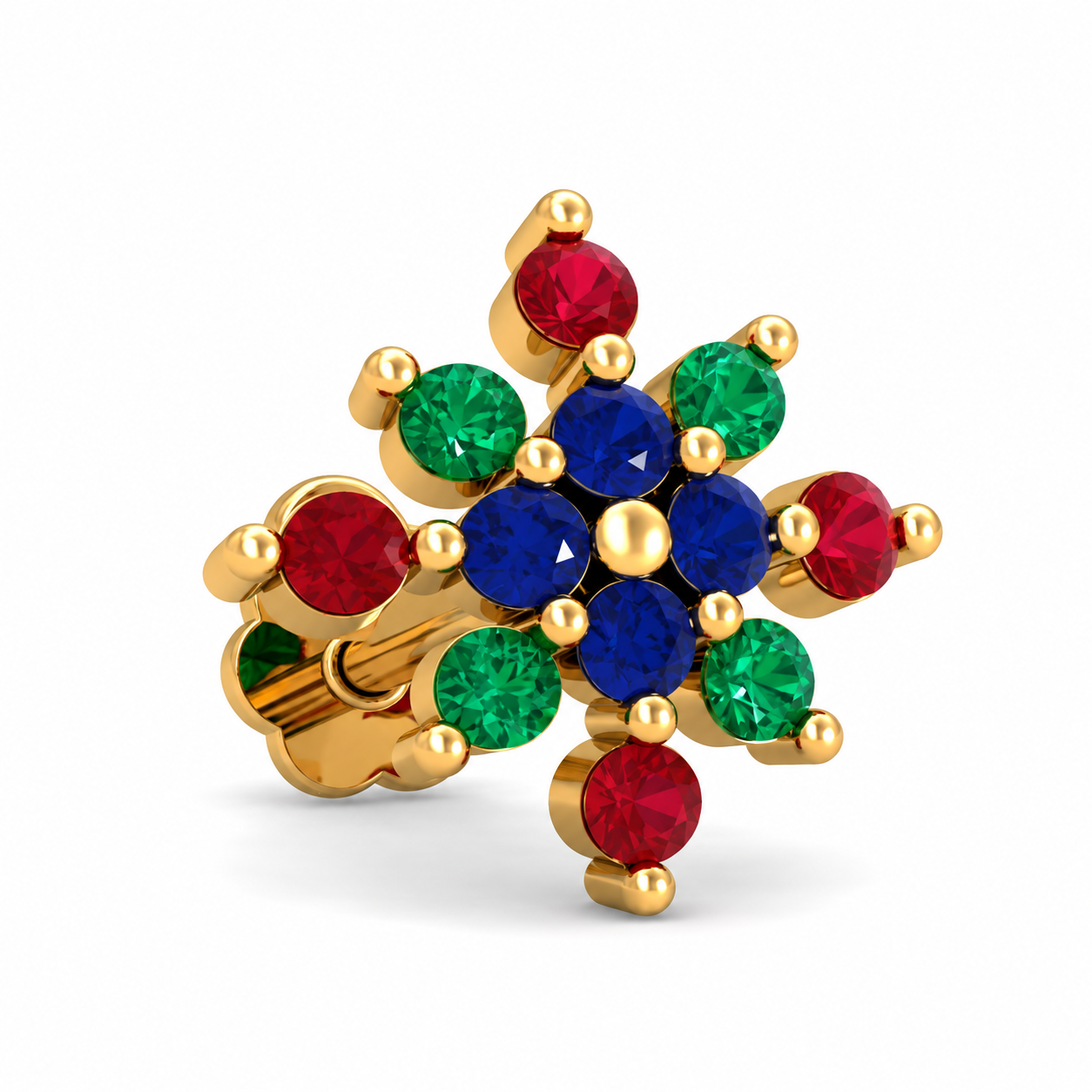 9K Gold Multicolor Gemstone Flower Nose Pin 4