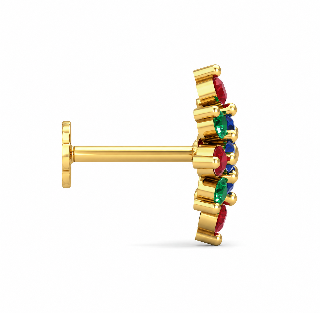 9K Gold Multicolor Gemstone Flower Nose Pin 5